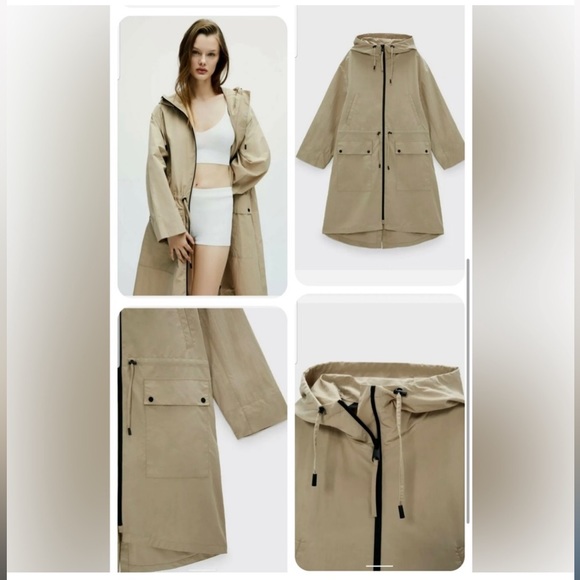 ZARA HOODED PARKA WITH DRAW STRING WAIST - Picture 3 of 7